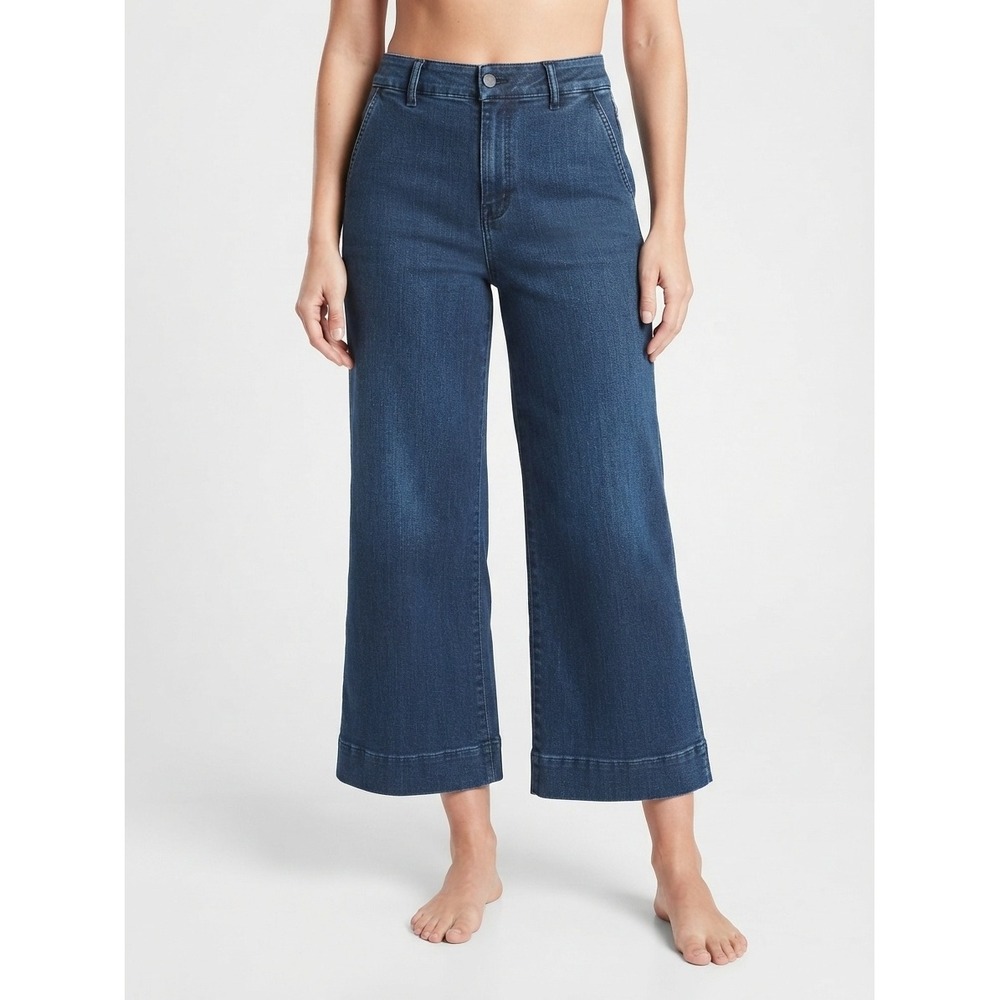 Nine West Wide Leg High Rise Denim Jeans Dark Wash Size Ten 10